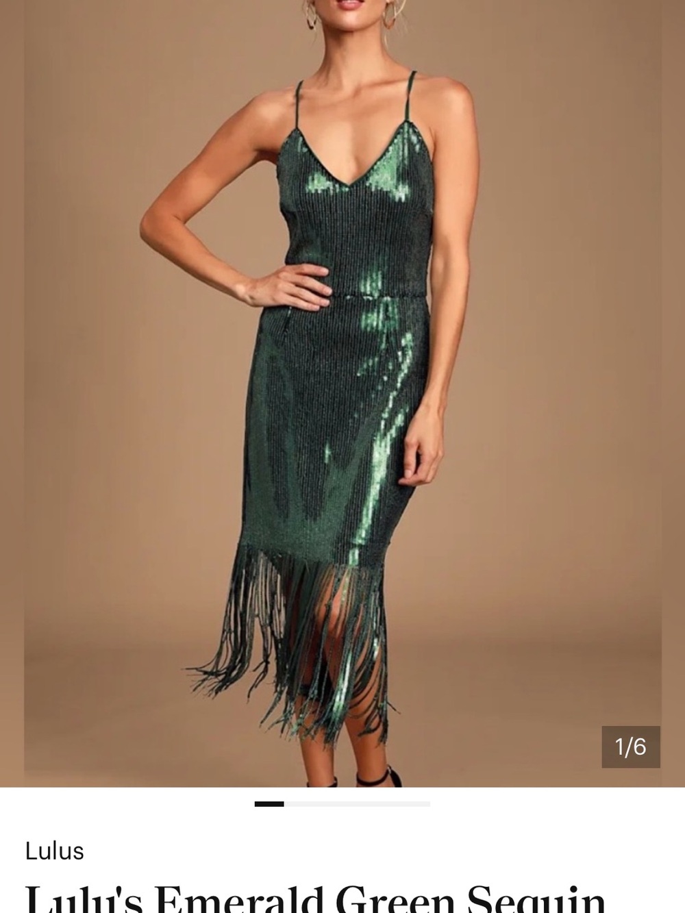Lulu's Shimmering Emerald Green Sequin Fringe Midi Dress